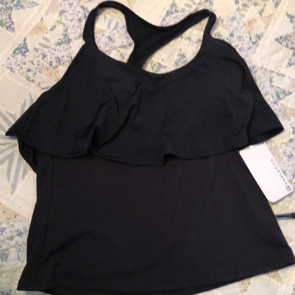 Fabletics Black Large tired ruffle racer back top